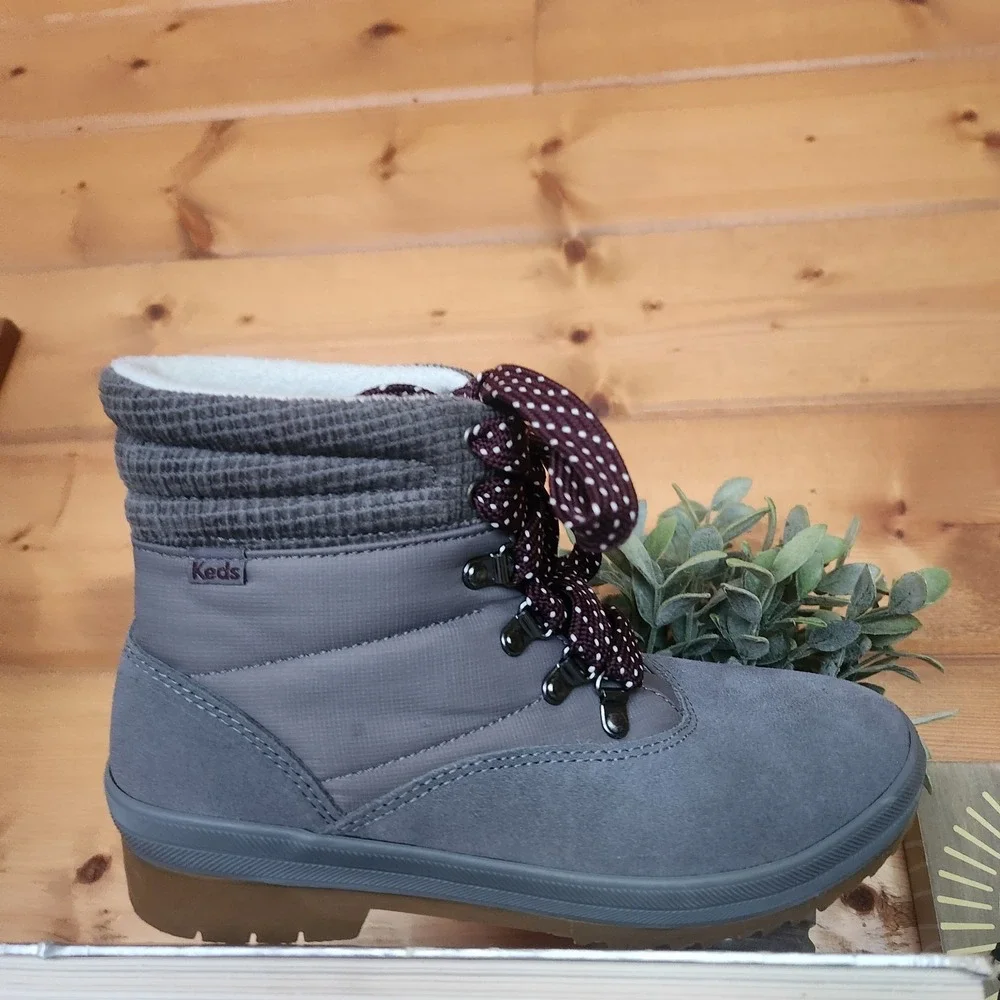 Keds‎ Suede Leather Winter Water Resistant Ankle Camp Boot Gray WH65575 Size 8